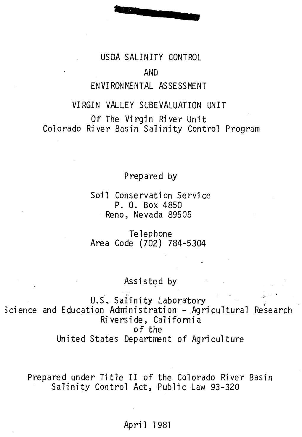 Usda Salinity Control Environmentalassessment