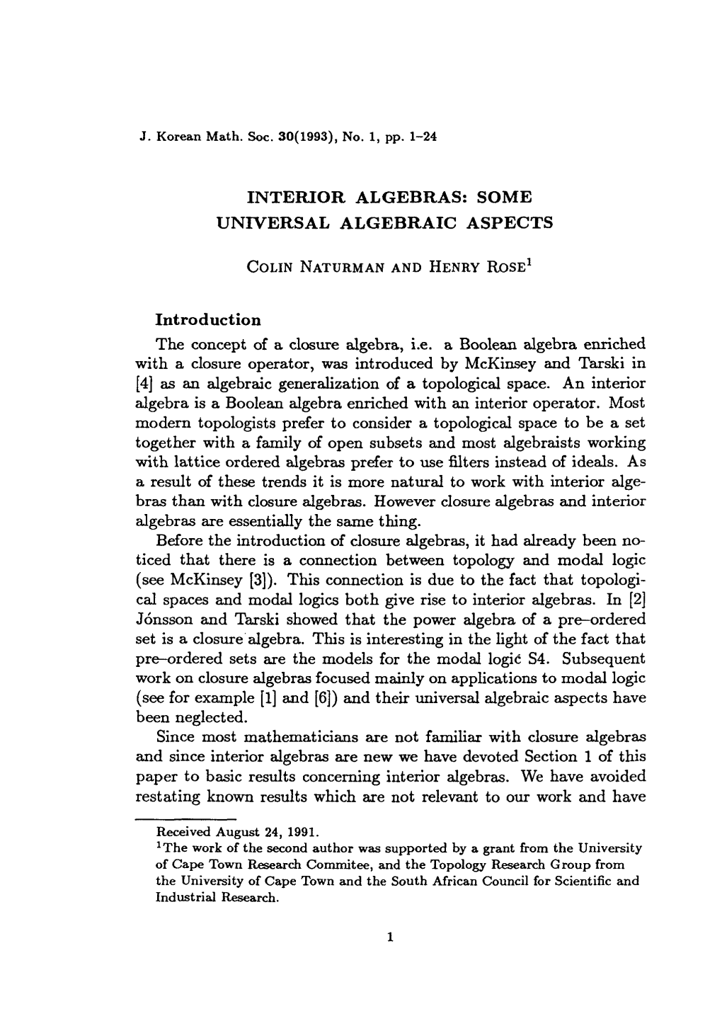 Interior Algebras: Some Universal Algebraic Aspects