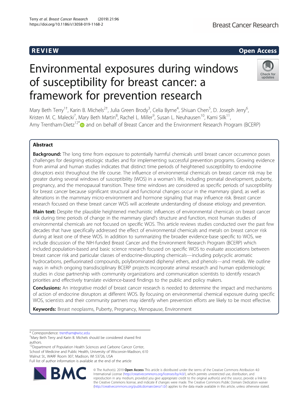 VIEW Open Access Environmental Exposures During Windows of Susceptibility for Breast Cancer: a Framework for Prevention Research Mary Beth Terry1†, Karin B