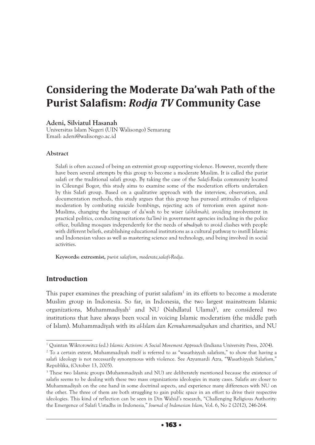 Considering the Moderate Da'wah Path of the Purist Salafism: Rodja