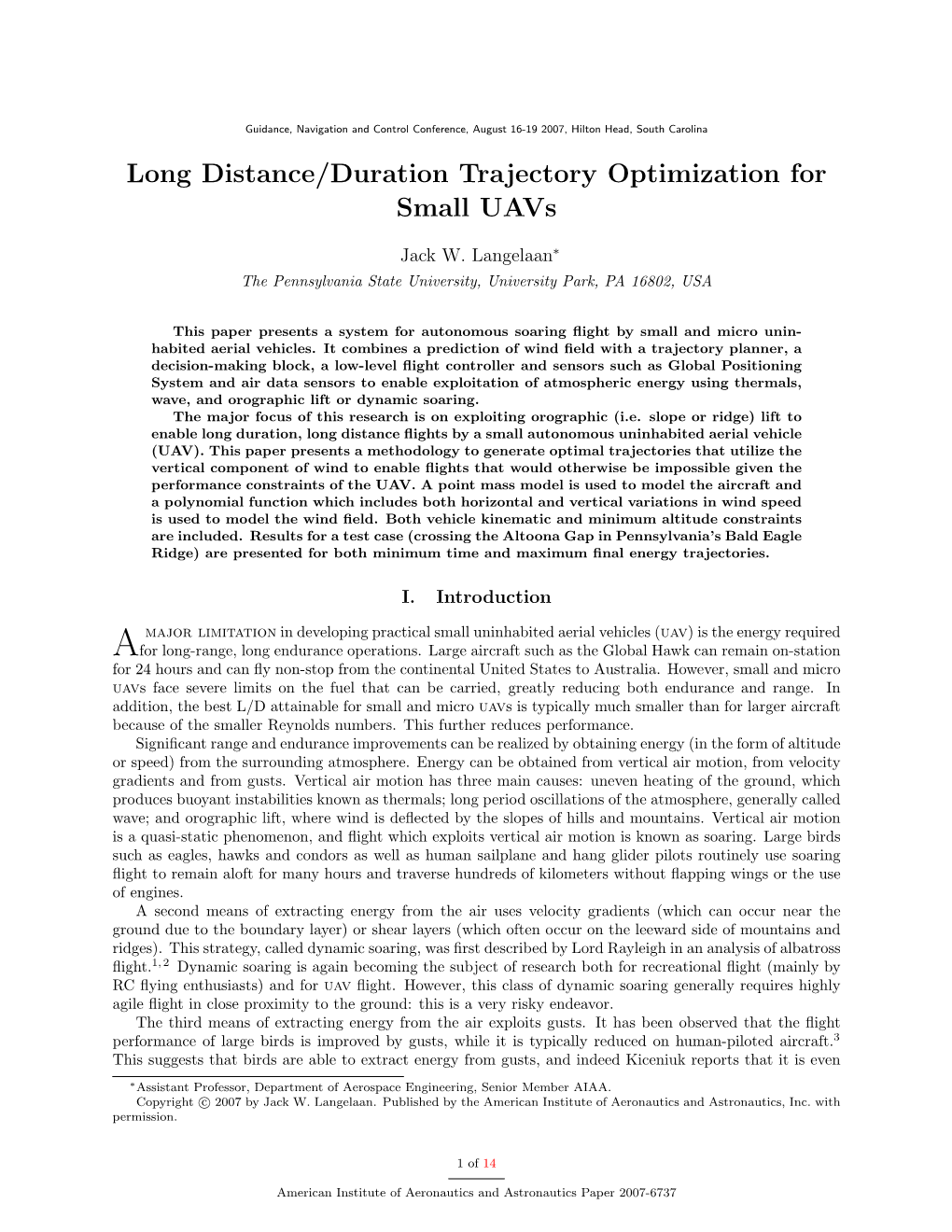 Long Distance/Duration Trajectory Optimization for Small Uavs