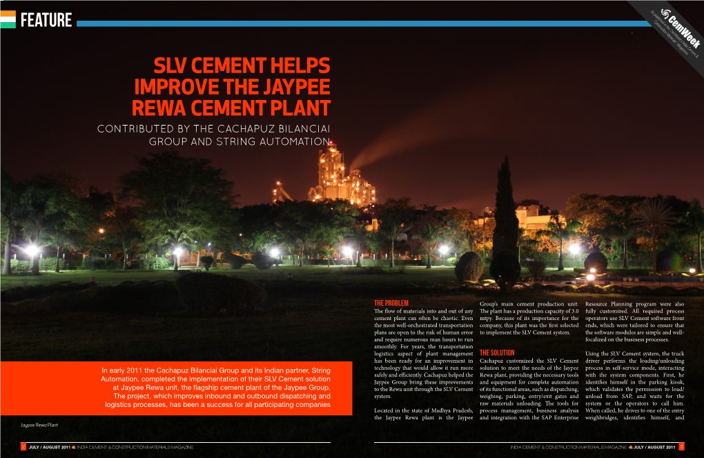 Slv Cement Helps Improve the Jaypee Rewa Cement Plant
