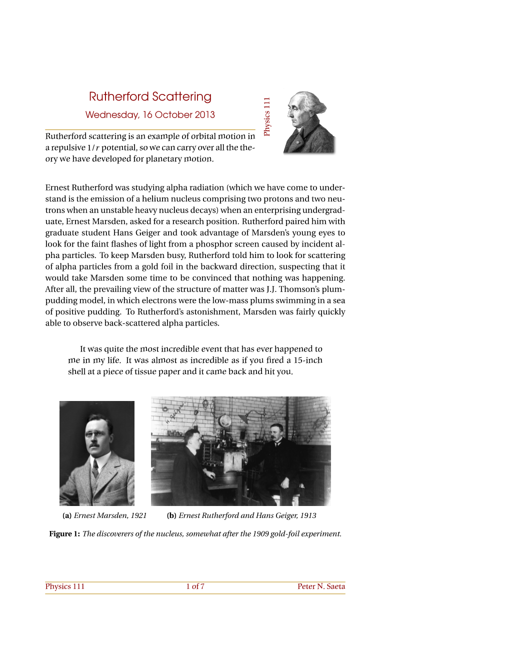 Rutherford Scattering Wednesday, 16 October 2013