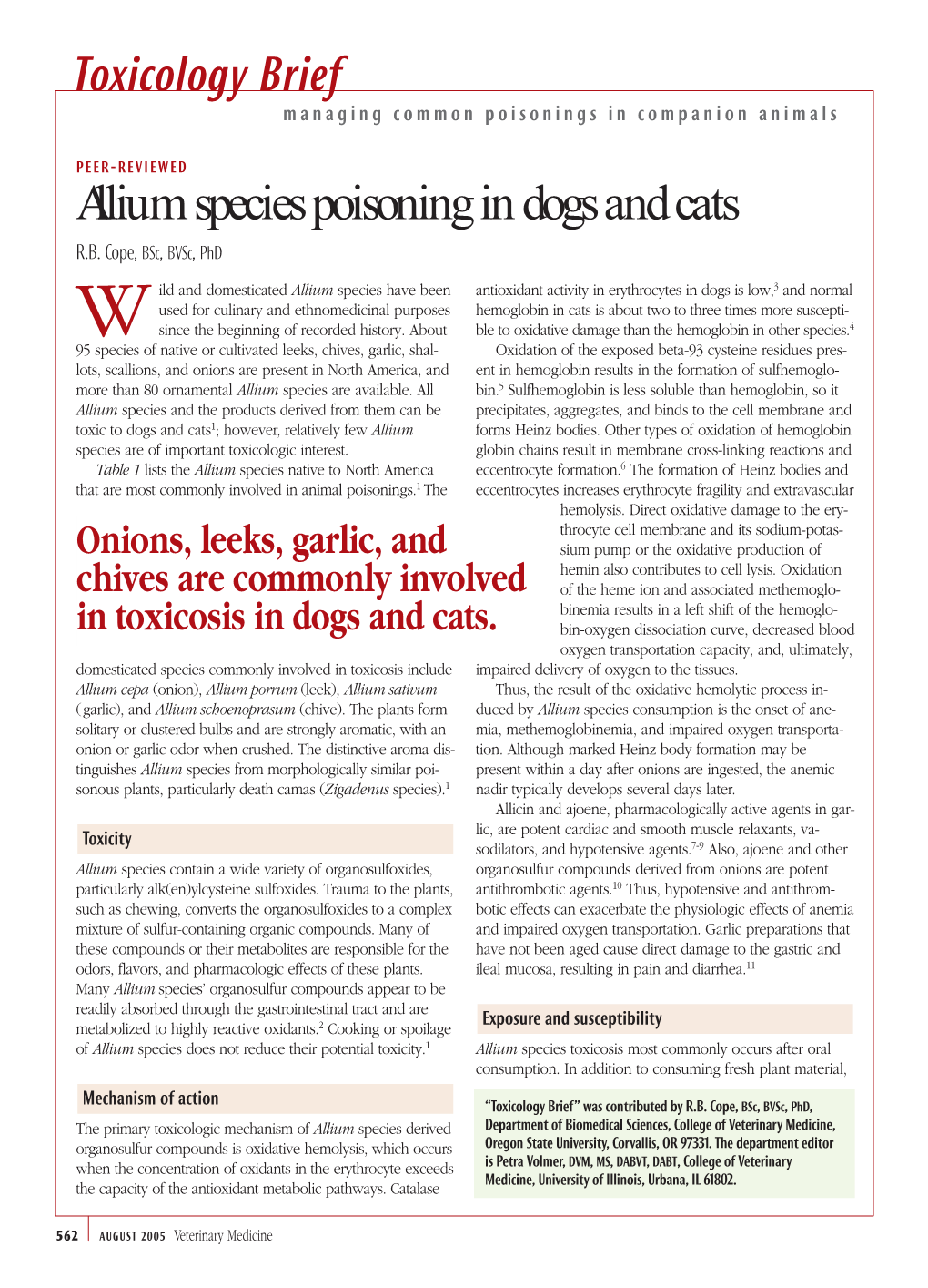 Alliumspecies Poisoning in Dogs and Cats