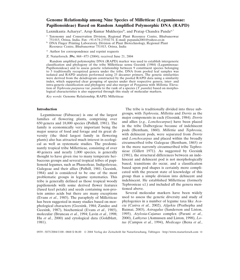 Genome Relationship Among Nine Species of Millettieae