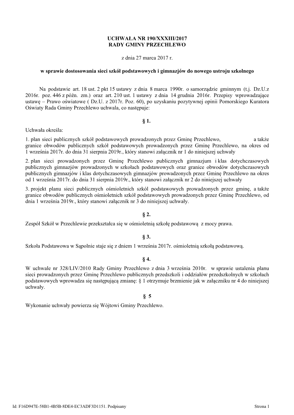 Uchwala Nr 190/XXXIII/2017 Z Dnia 27 Marca 2017 R