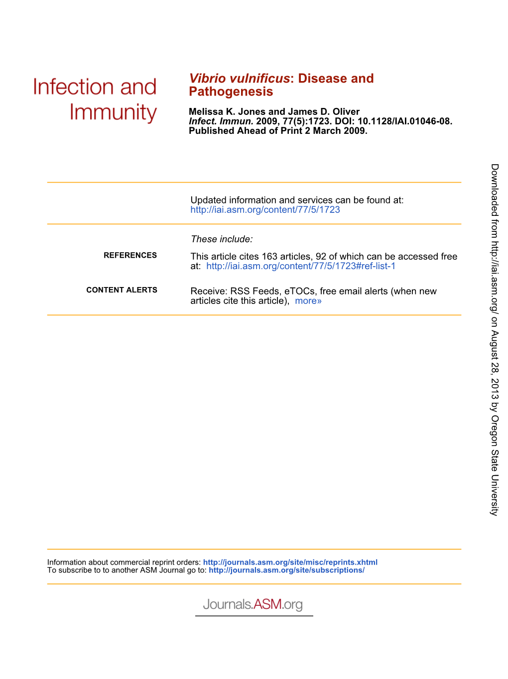 Vibrio Vulnificus: Disease and Pathogenesis (2009)