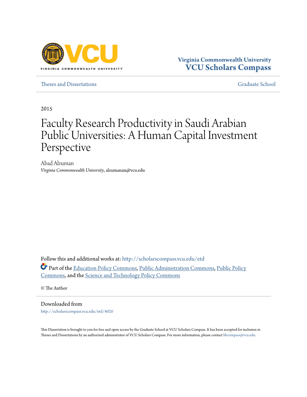 Faculty Research Productivity in Saudi Arabian Public Universities
