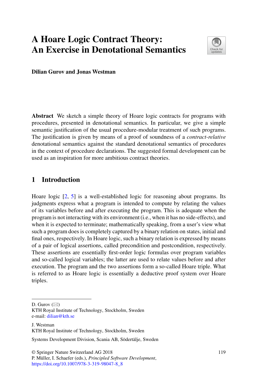 A Hoare Logic Contract Theory: an Exercise in Denotational Semantics