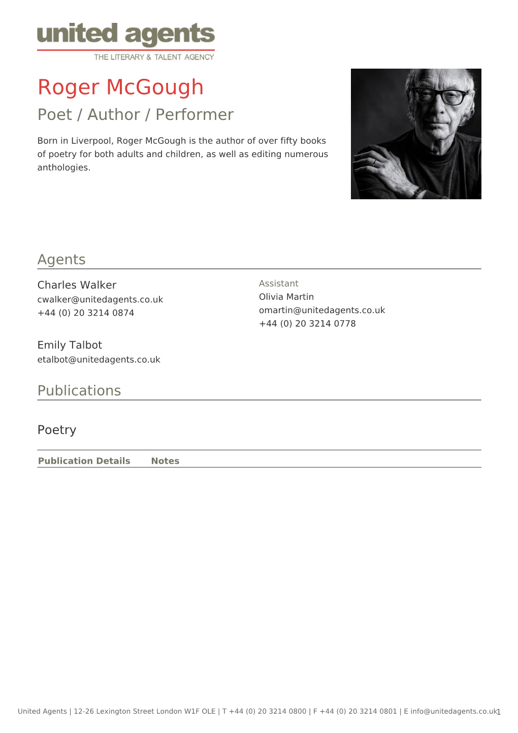 Roger Mcgough Poet / Author / Performer