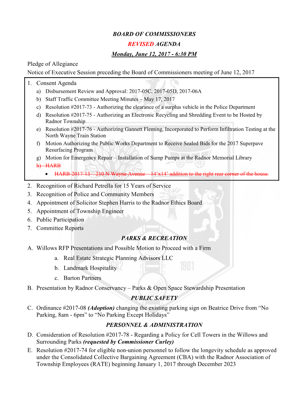 BOARD of COMMISSIONERS REVISED AGENDA Monday, June