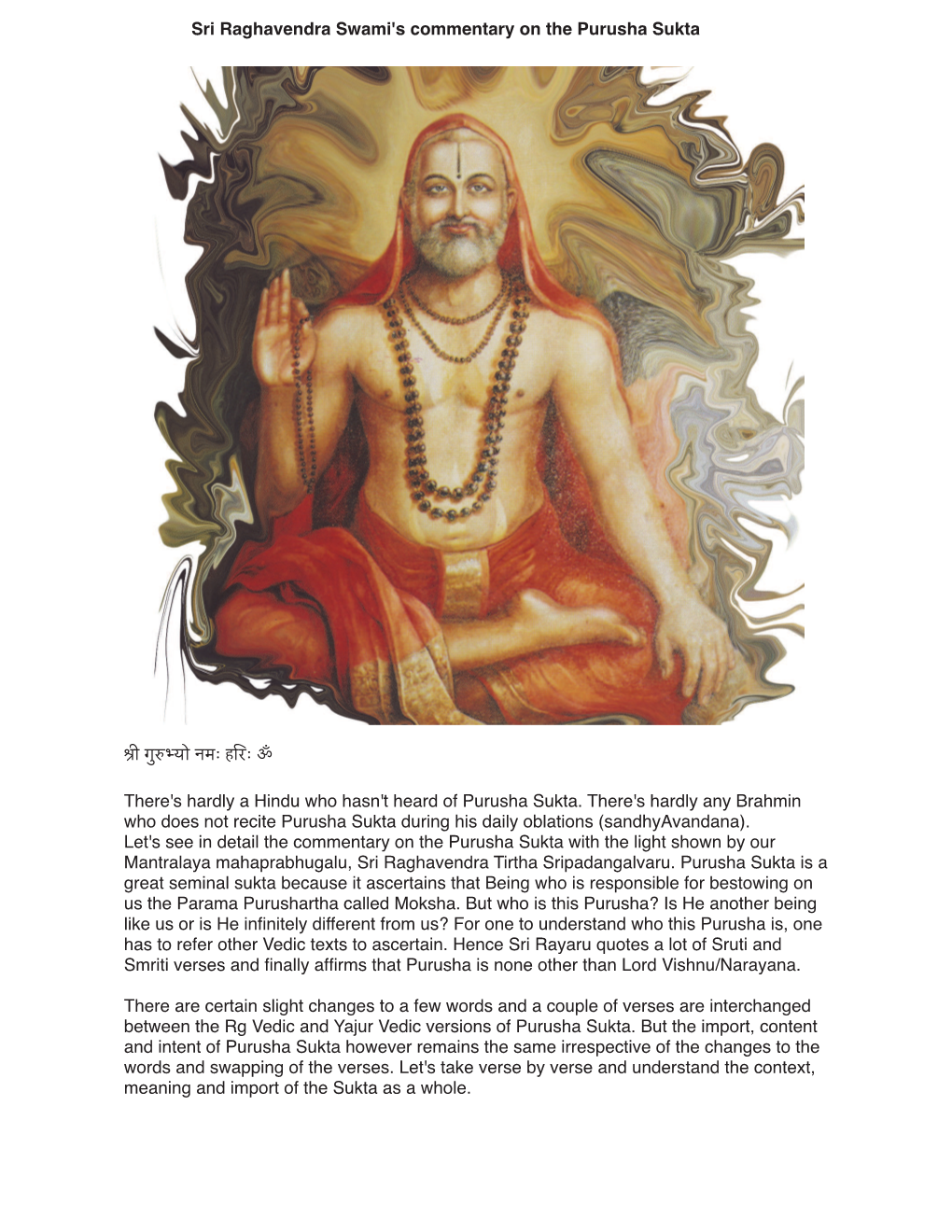 Sri Raghavendra Swami's Commentary on the Purusha Sukta