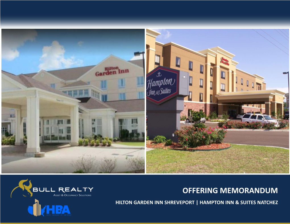 Offering Memorandum Hilton Garden Inn Shreveport | Hampton Inn & Suites Natchez Ttableable Ofof Contentcontentss