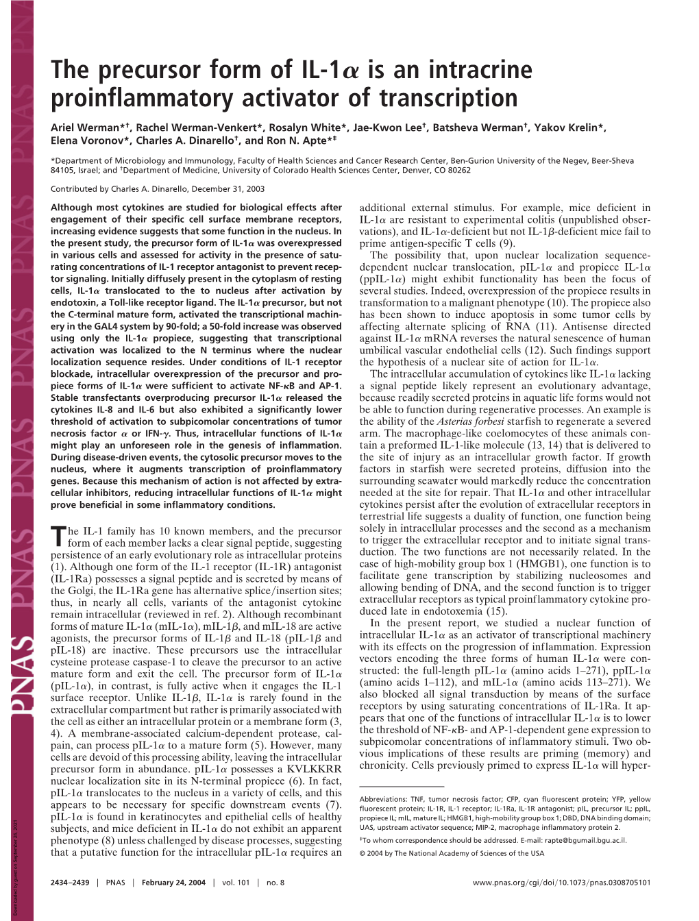 The Precursor Form of IL-1 Is an Intracrine Proinflammatory Activator