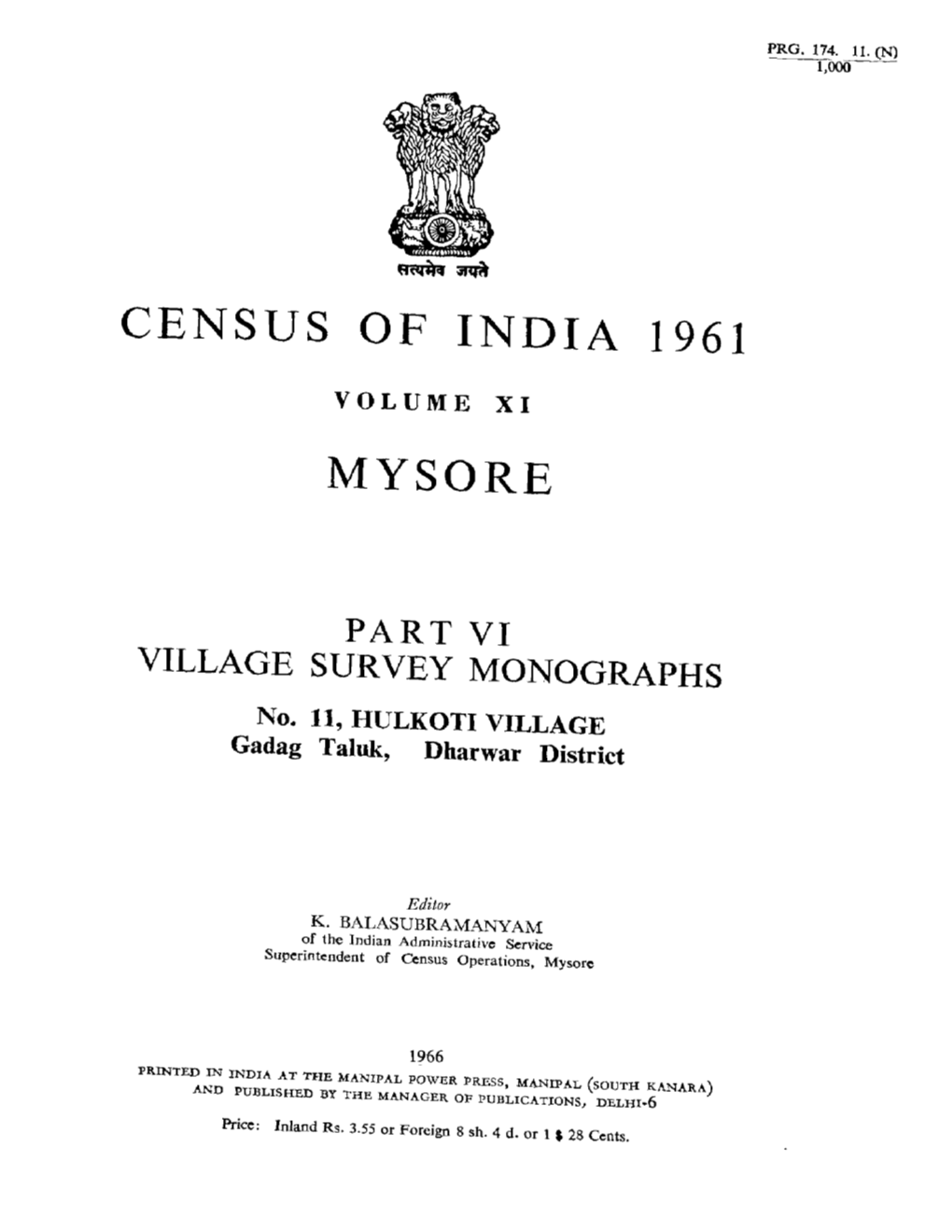 Village Survey Monographs, No-11 Hulkoti, Part VI, Vol-XI
