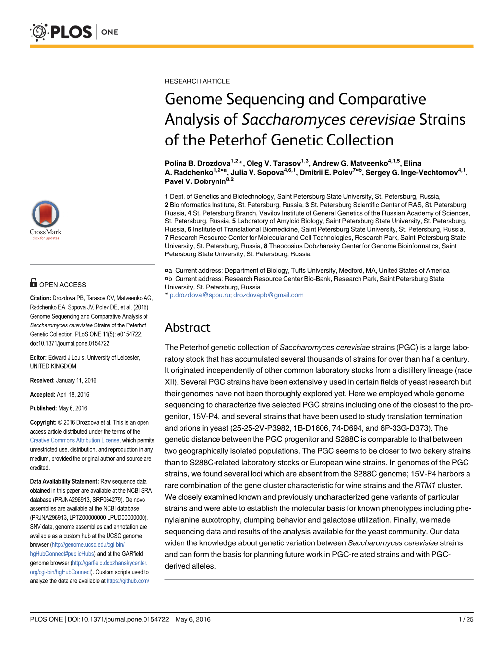 Genome Sequencing and Comparative Analysis of Saccharomyces Cerevisiae Strains of the Peterhof Genetic Collection
