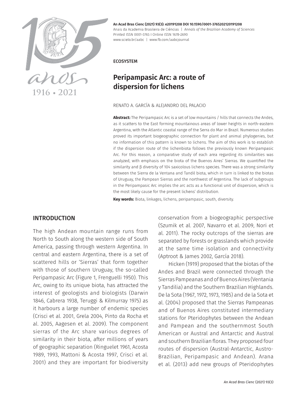 Peripampasic Arc: a Route of Dispersion for Lichens