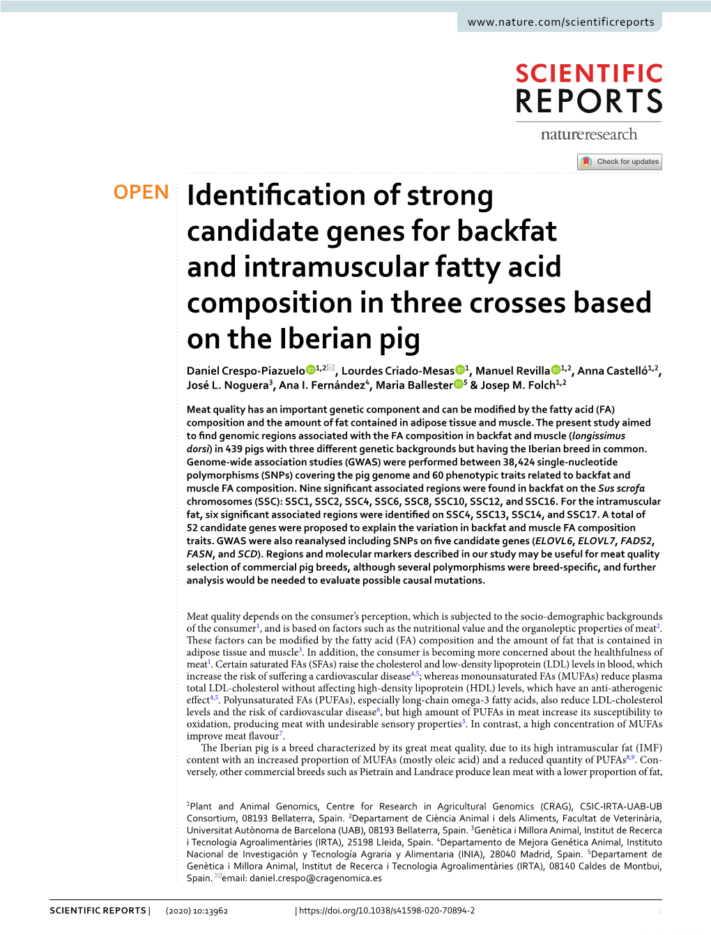 Identification of Strong Candidate Genes for Backfat and Intramuscular