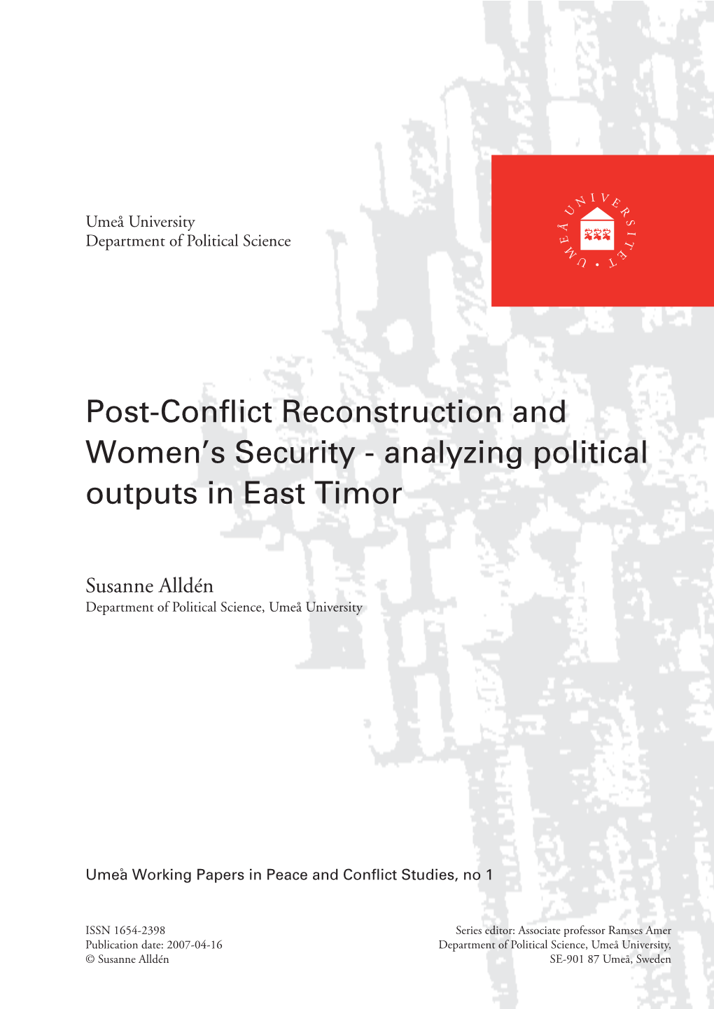 Post-Conflict Reconstruction and Women's Security