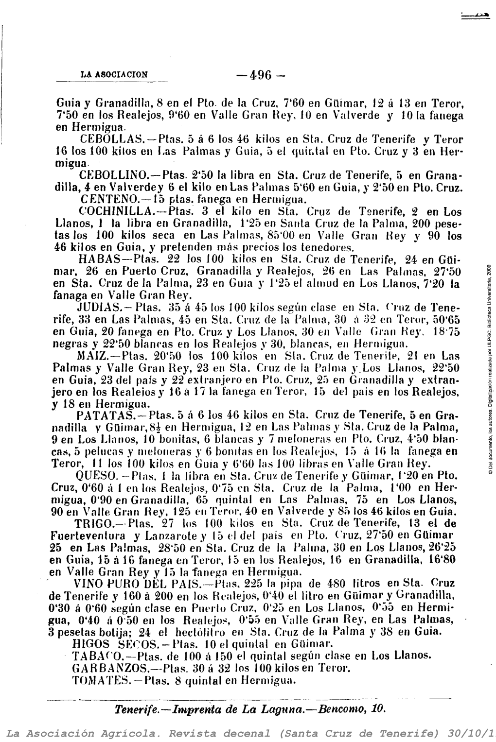 La Asociación Agrícola. Revista Decenal (Santa Cruz De Tenerife) 30/10/1909