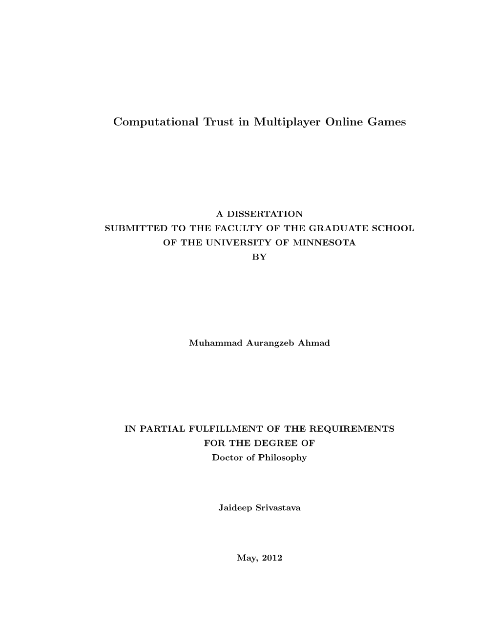 Computational Trust in Multiplayer Online Games