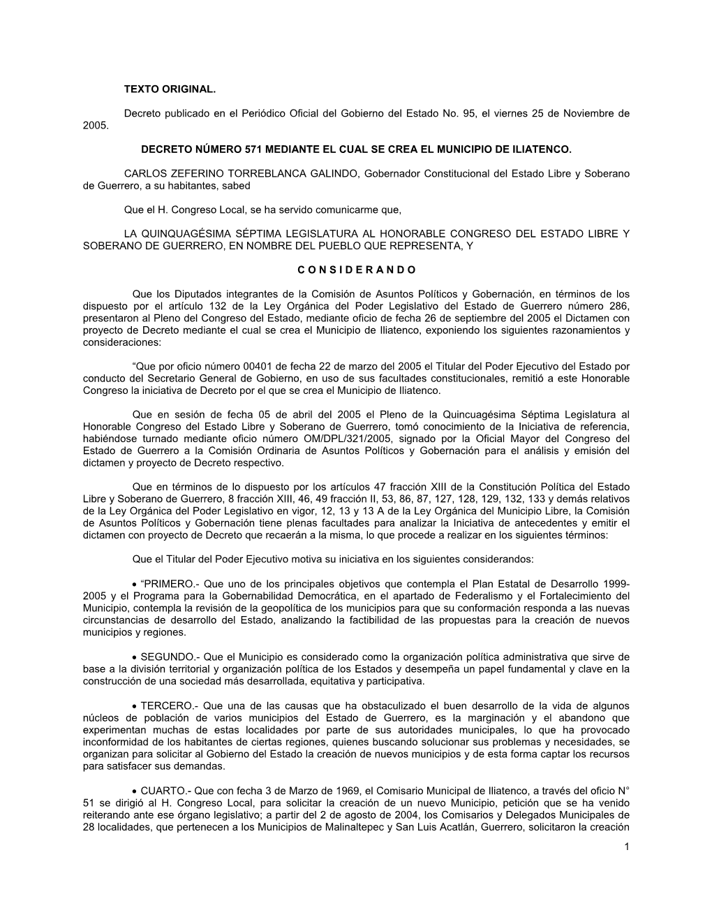 1 TEXTO ORIGINAL. Decreto Publicado En El Periódico Oficial