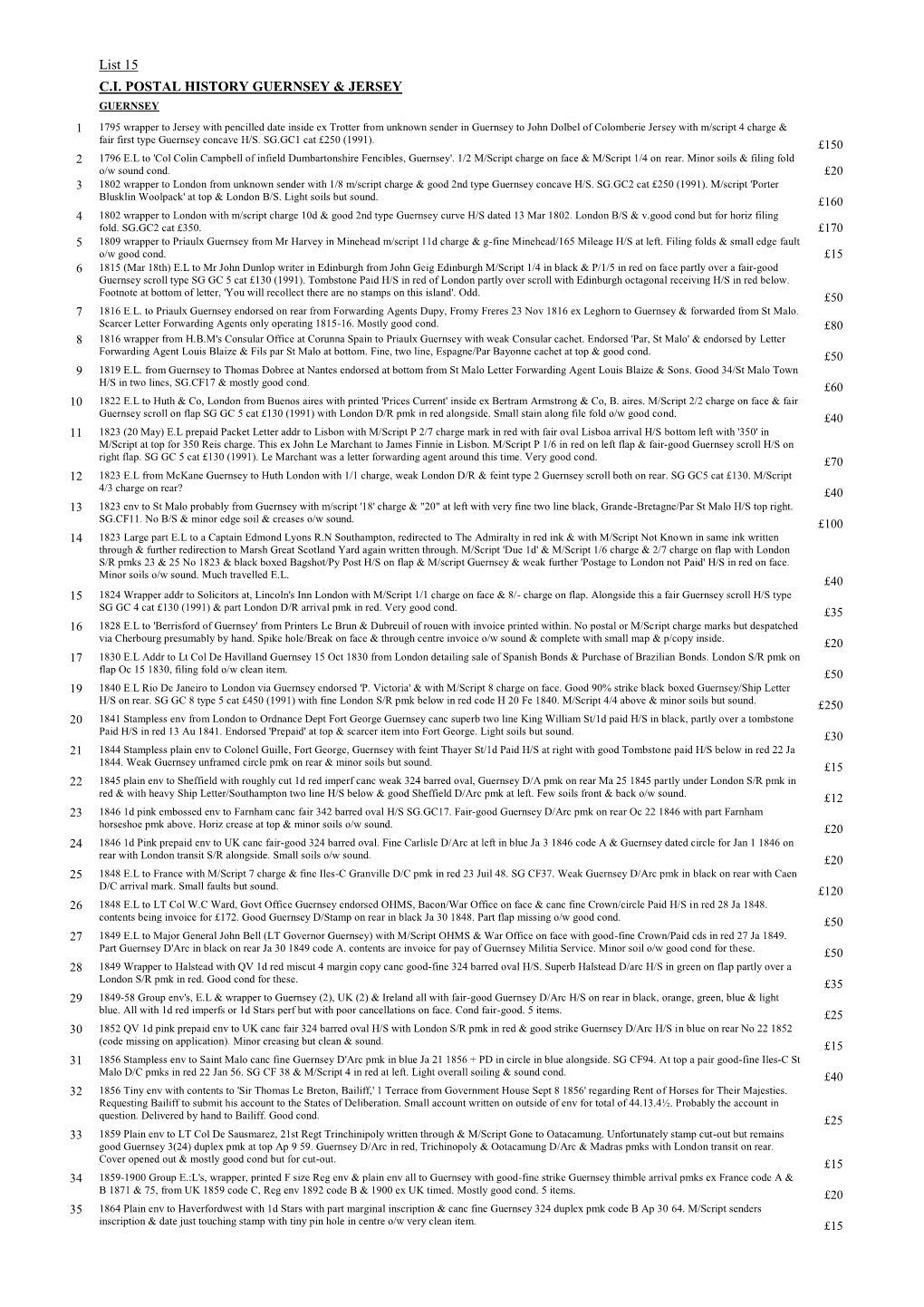 List 15 C.I. POSTAL HISTORY GUERNSEY & JERSEY