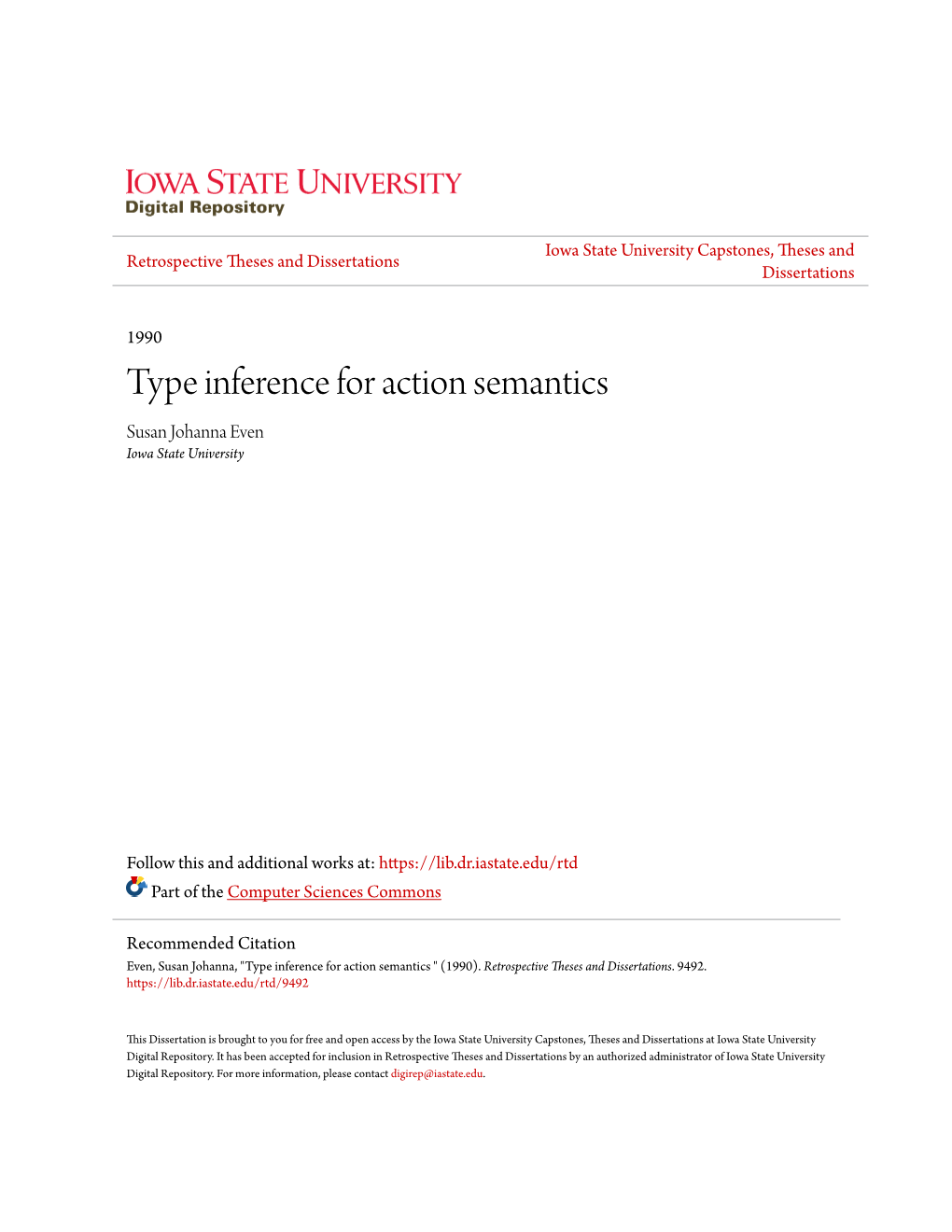 Type Inference for Action Semantics Susan Johanna Even Iowa State University