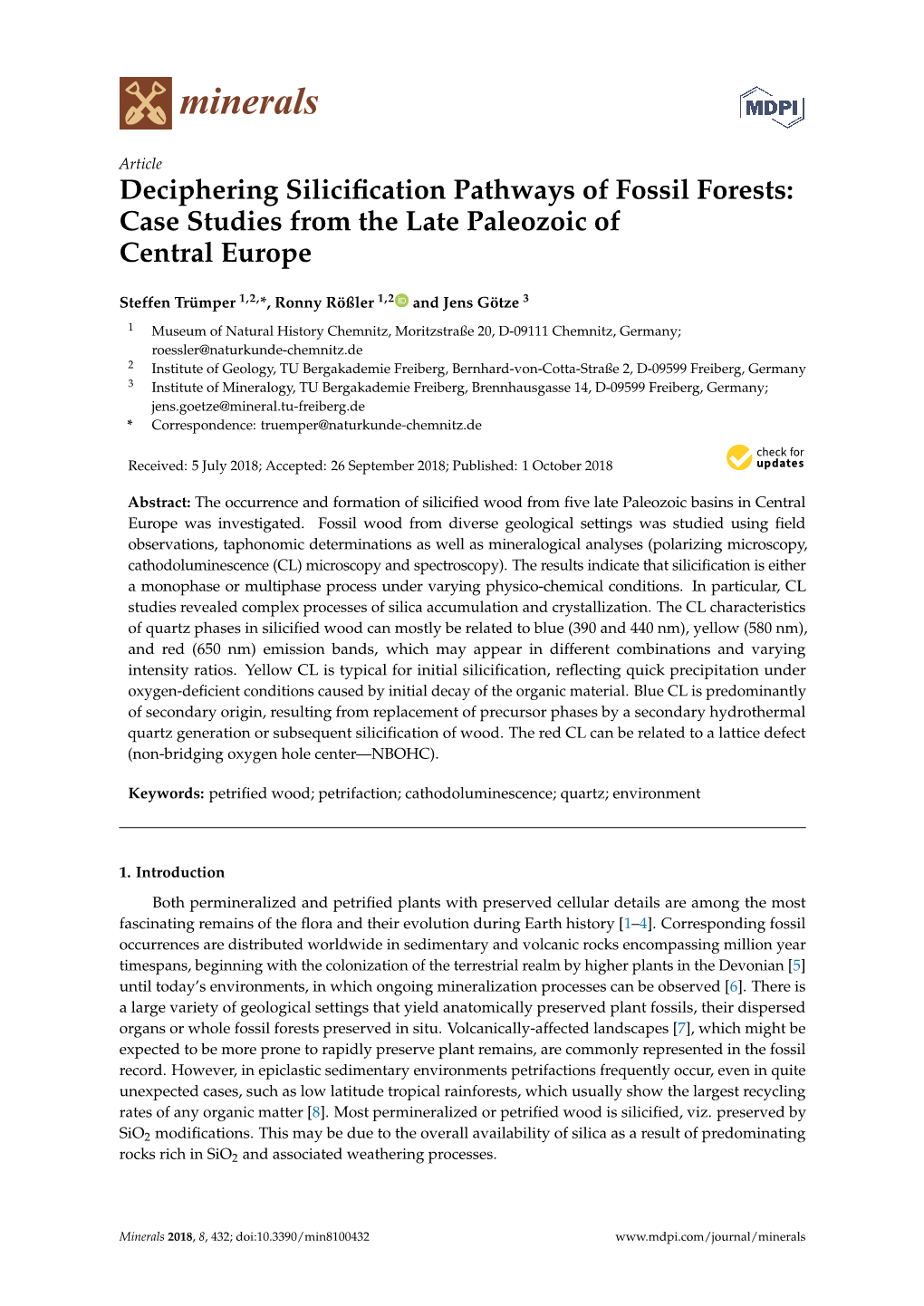 Deciphering Silicification Pathways of Fossil Forests: Case Studies from the Late Paleozoic of Central Europe