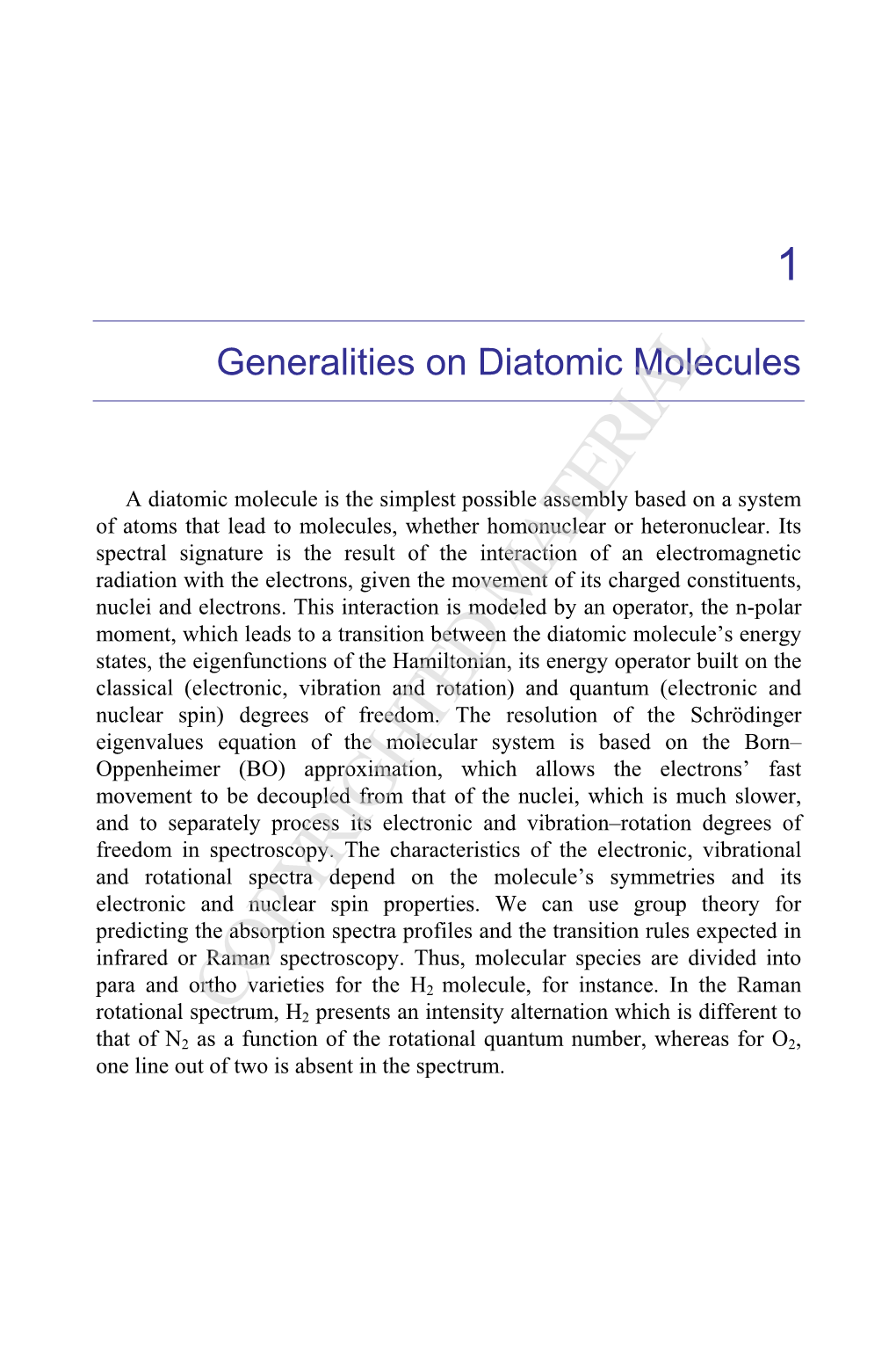 Generalities on Diatomic Molecules