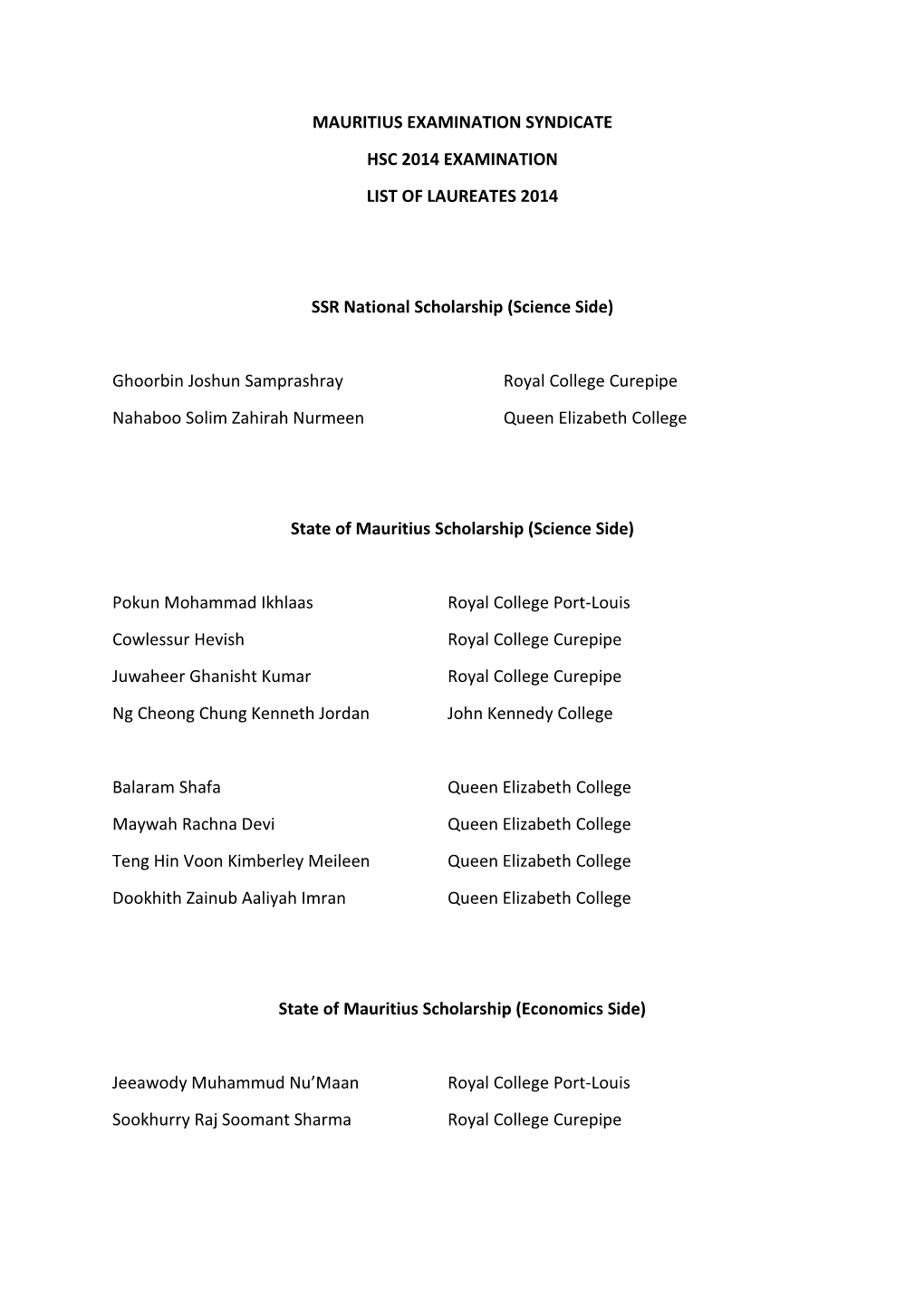 SSR National Scholarship (Science Side)