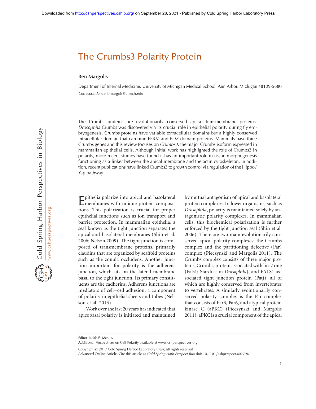 The Crumbs3 Polarity Protein