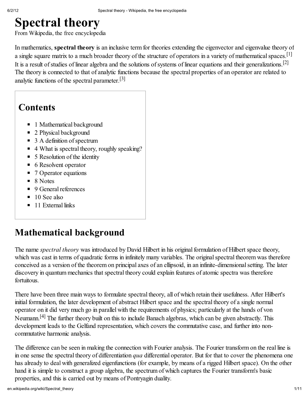 Spectral Theory - Wikipedia, the Free Encyclopedia Spectral Theory from Wikipedia, the Free Encyclopedia