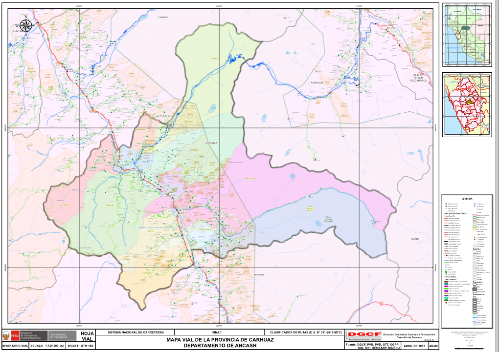 Ä Æ Mapa Vial De La Provincia De Carhuaz Departamento De Ancash