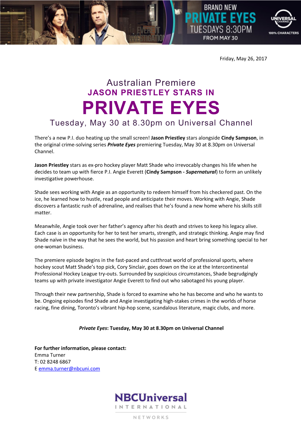 PRIVATE EYES Tuesday, May 30 at 8.30Pm on Universal Channel