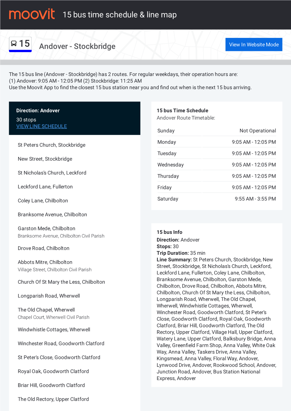 15 Bus Time Schedule & Line Route