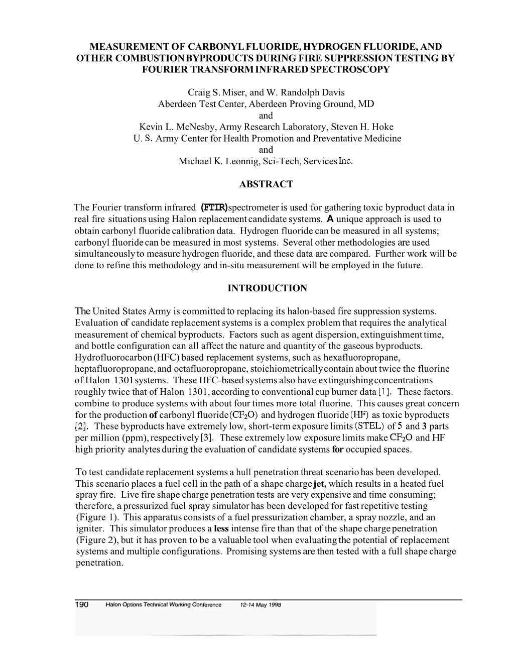 Measurement of Carbonyl Fluoride, Hydrogen Fluoride, and Other Combustion Byproducts During Fire Suppression Testing by Fourier Transform Infrared Spectroscopy