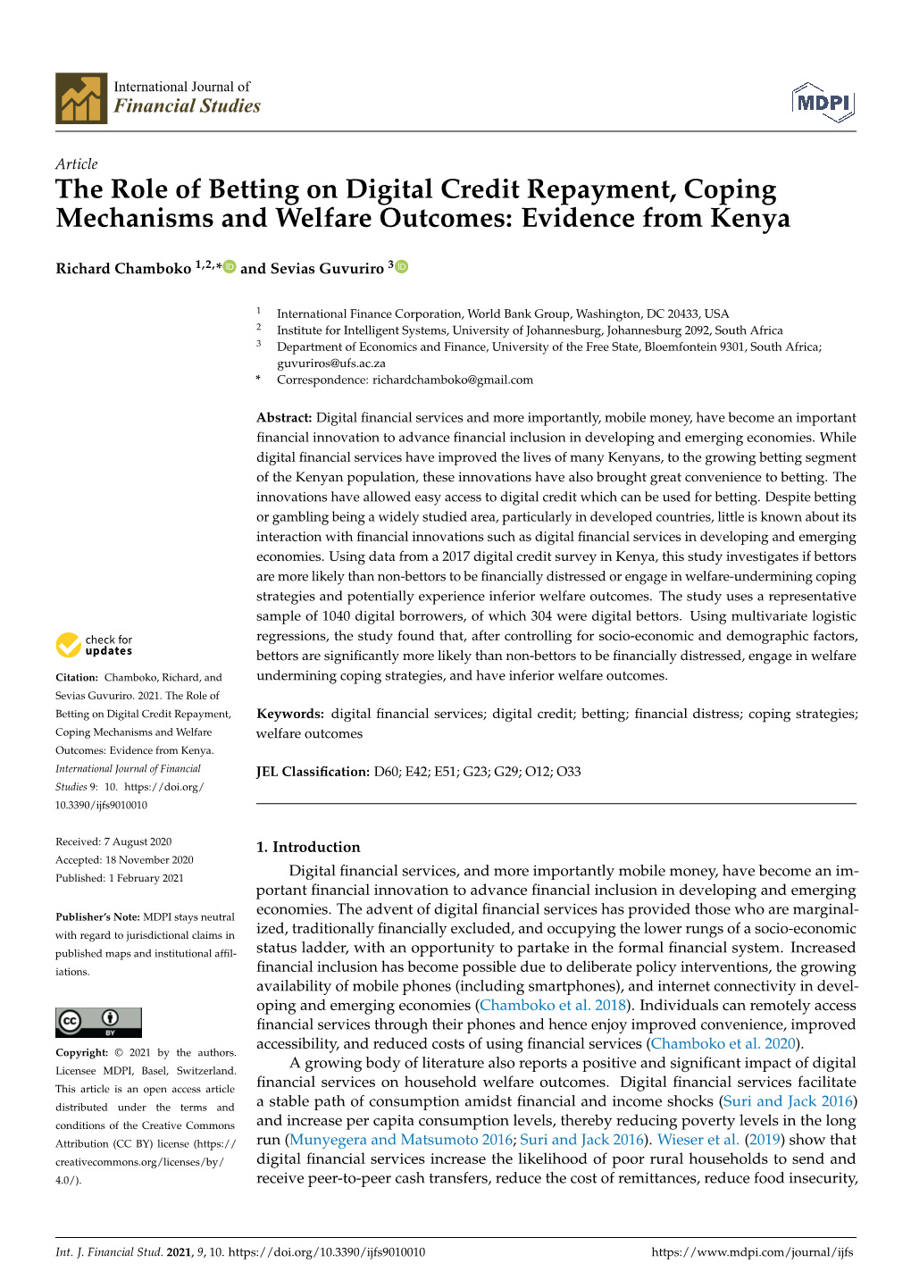 The Role of Betting on Digital Credit Repayment, Coping Mechanisms and Welfare Outcomes: Evidence from Kenya