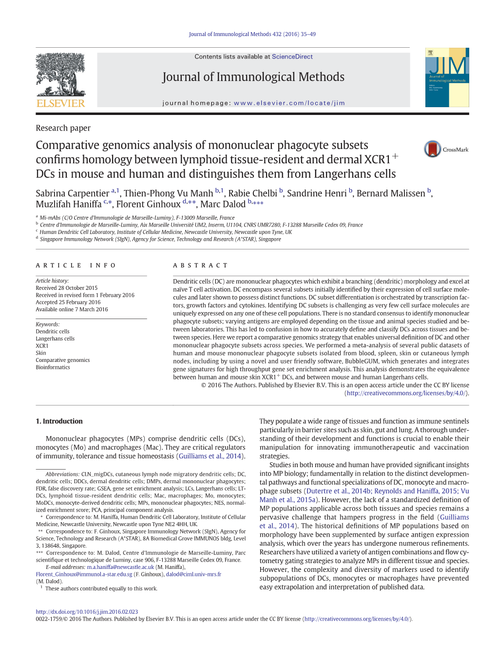 Comparative Genomics Analysis of Mononuclear Phagocyte Subsets