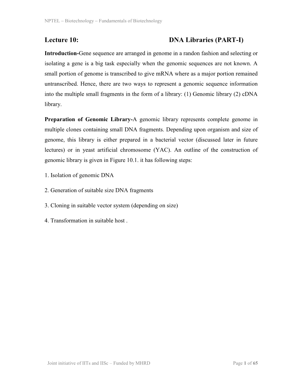 DNA Libraries (PART-I)