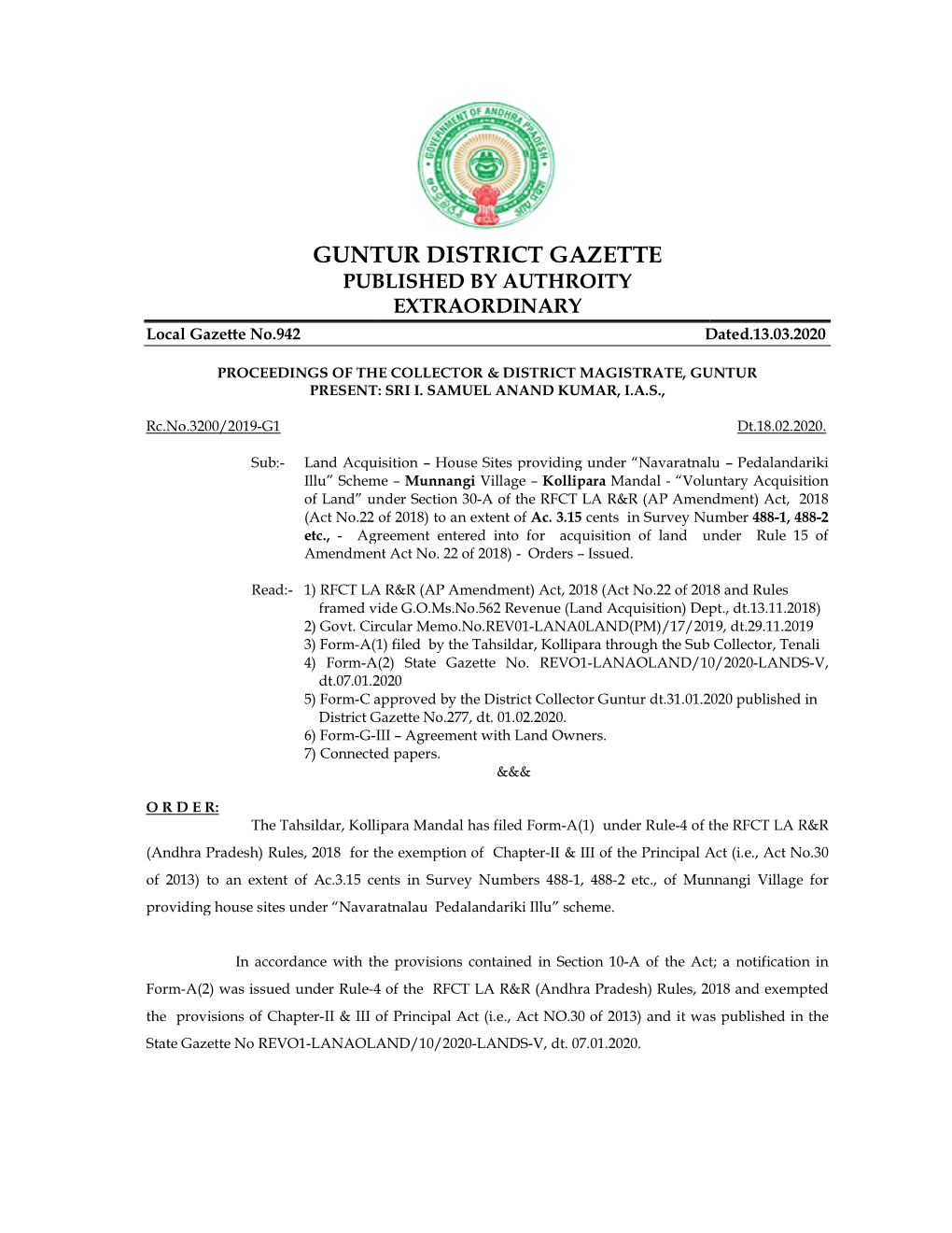 Guntur Distr Guntur District Gazette