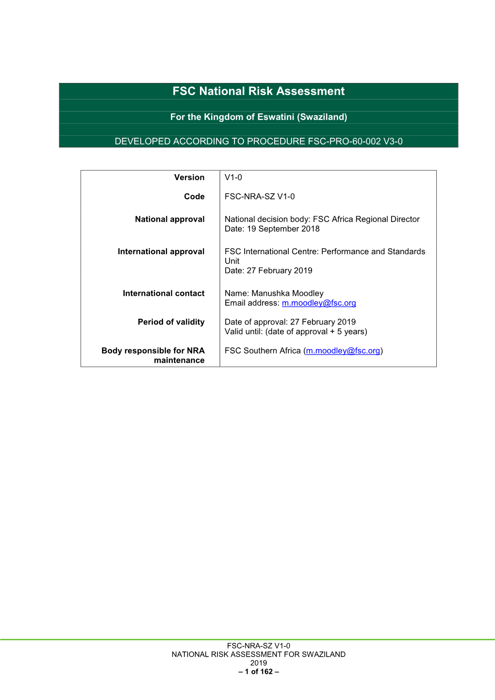 FSC National Risk Assessment