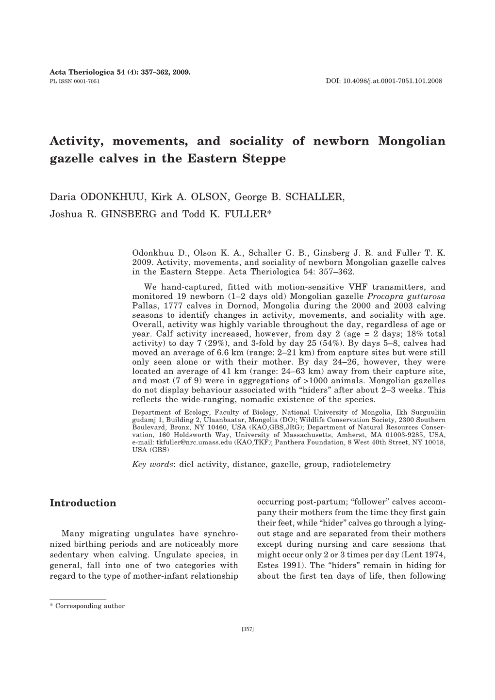 Activity, Movements, and Sociality of Newborn Mongolian Gazelle Calves in the Eastern Steppe