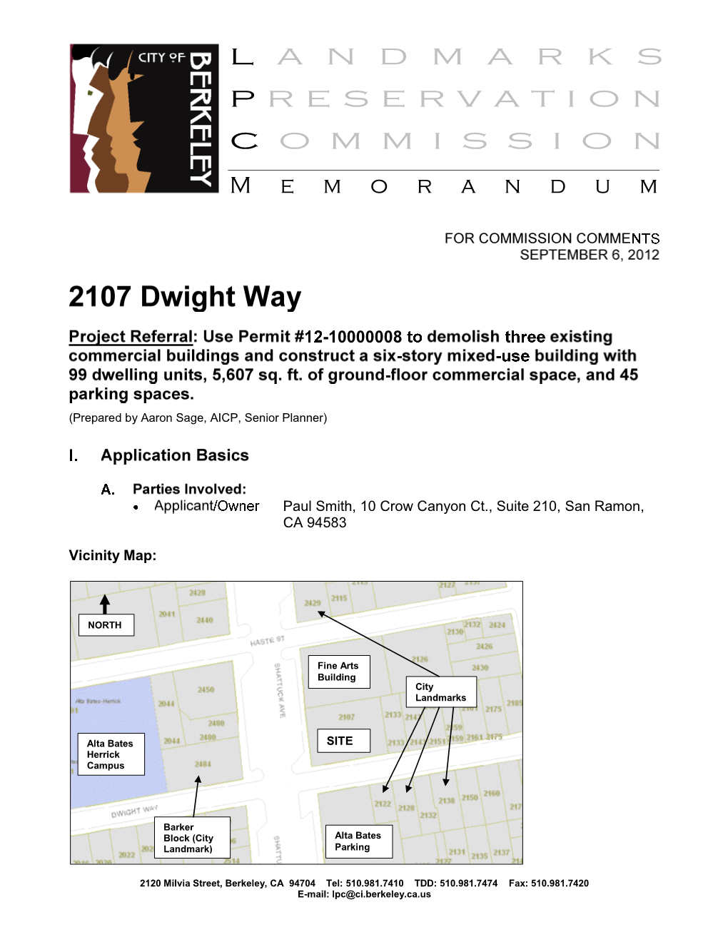 2107 DWIGHT WAY LANDMARKS PRESERVATION COMMISSION Page 2 of 2 September 6, 2012