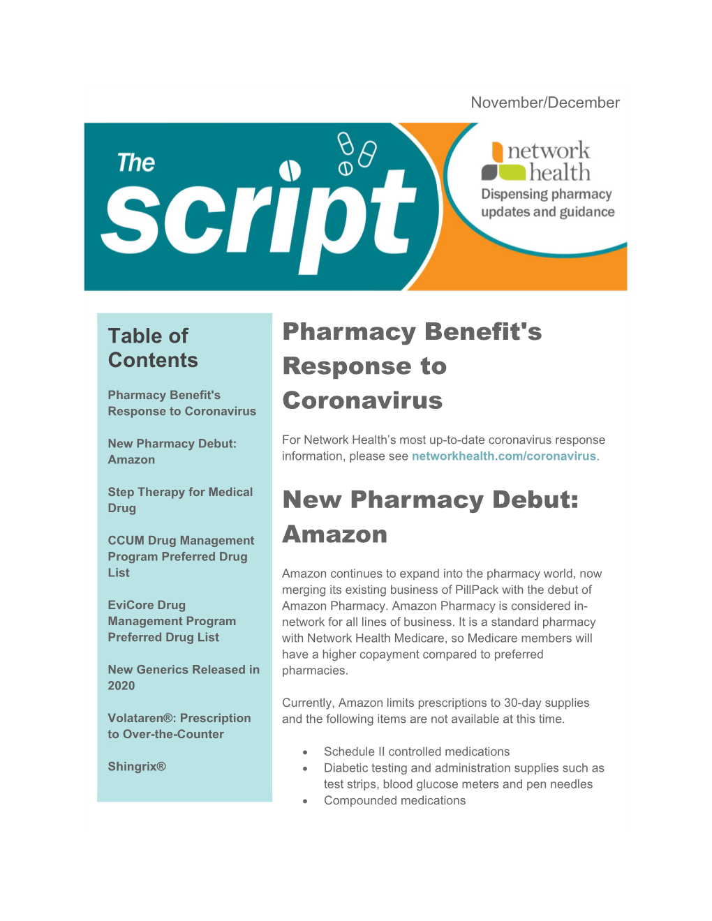 Amazon Information, Please See Networkhealth.Com/Coronavirus