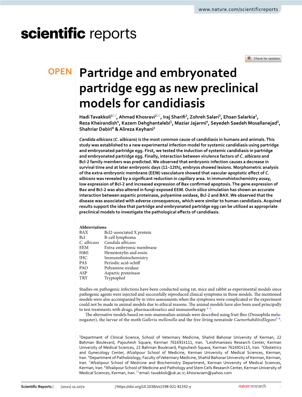 Partridge and Embryonated Partridge Egg As New Preclinical Models For