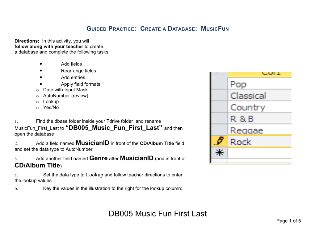 Guided Practice: Create a Database: Musicfun