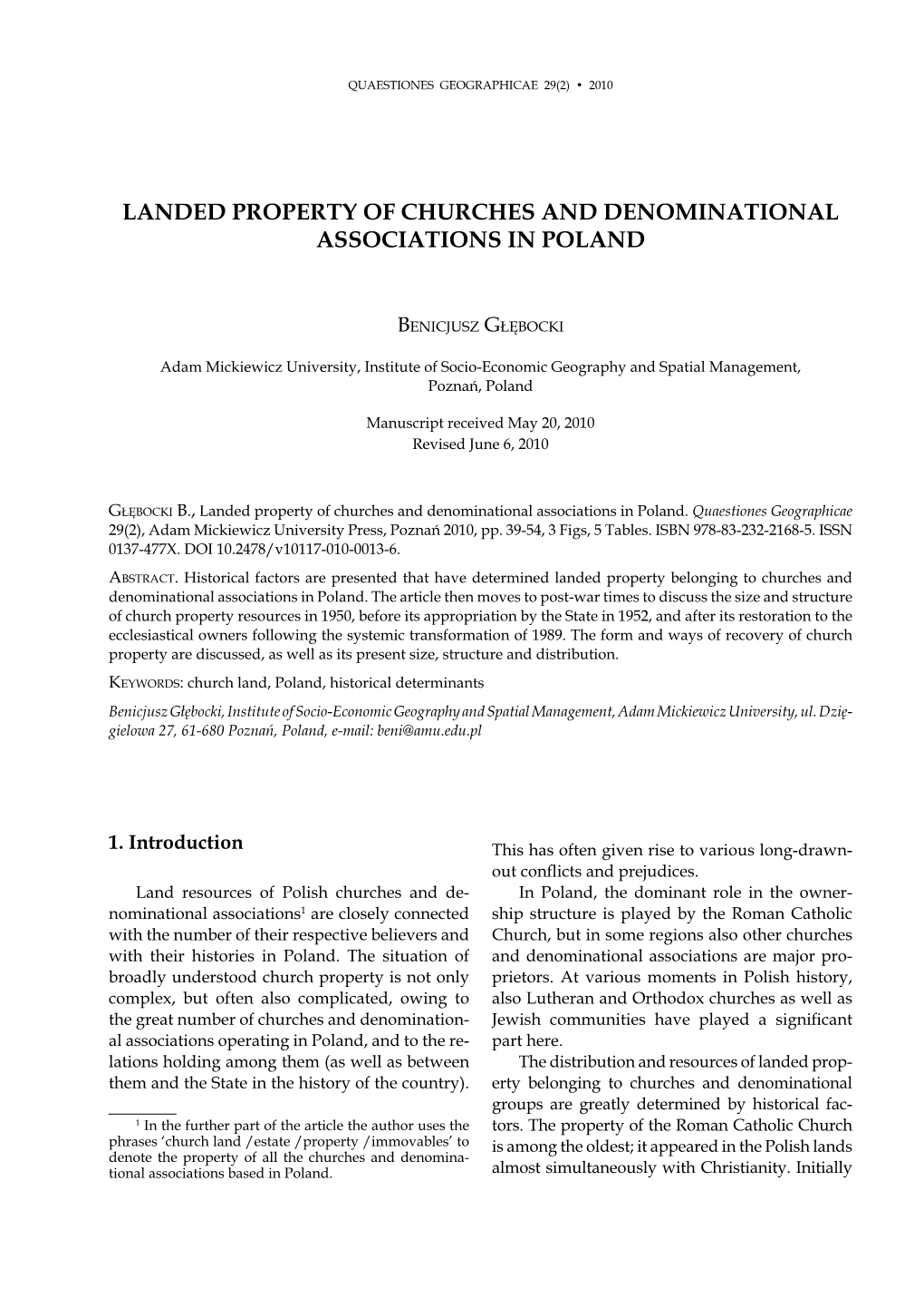 Landed Property of Churches and Denominational Associations in Poland