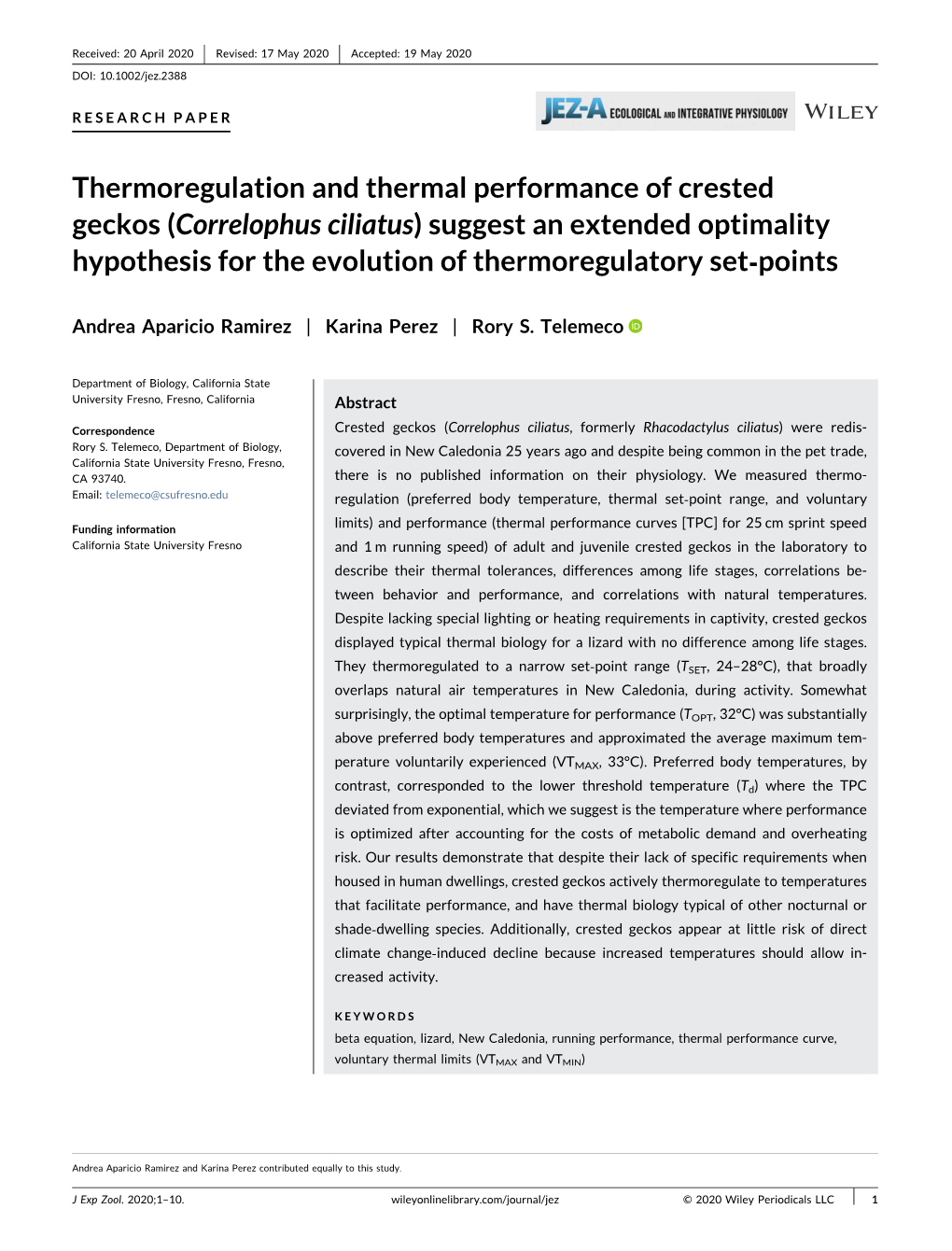 Thermoregulation and Thermal Performance of Crested Geckos (Correlophus Ciliatus) Suggest an Extended Optimality Hypothesis