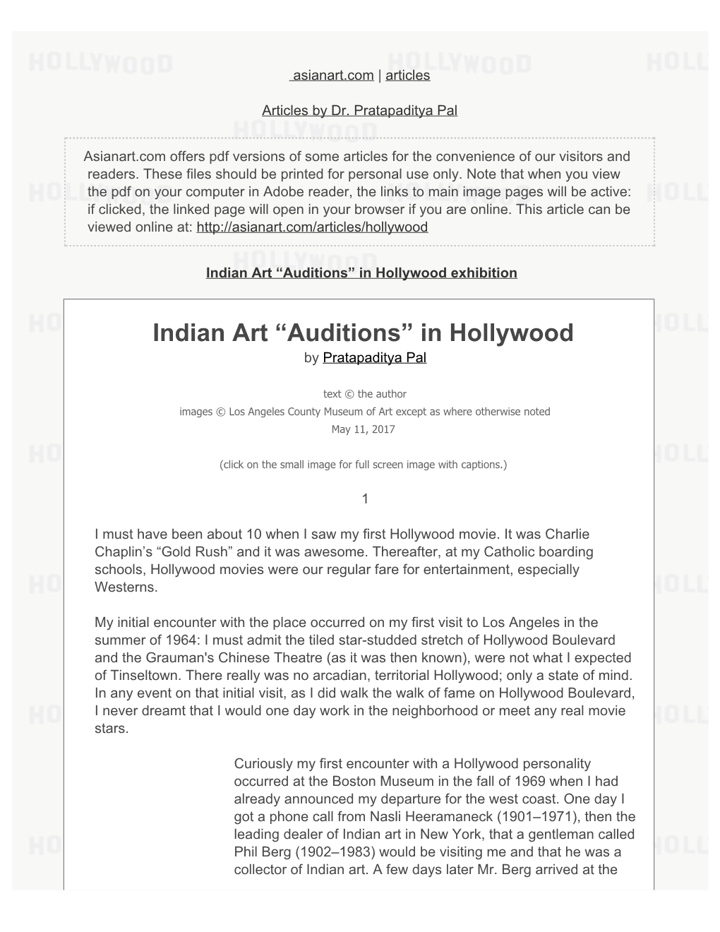 Pratapaditya Pal: Indian Art “Auditions” in Hollywood